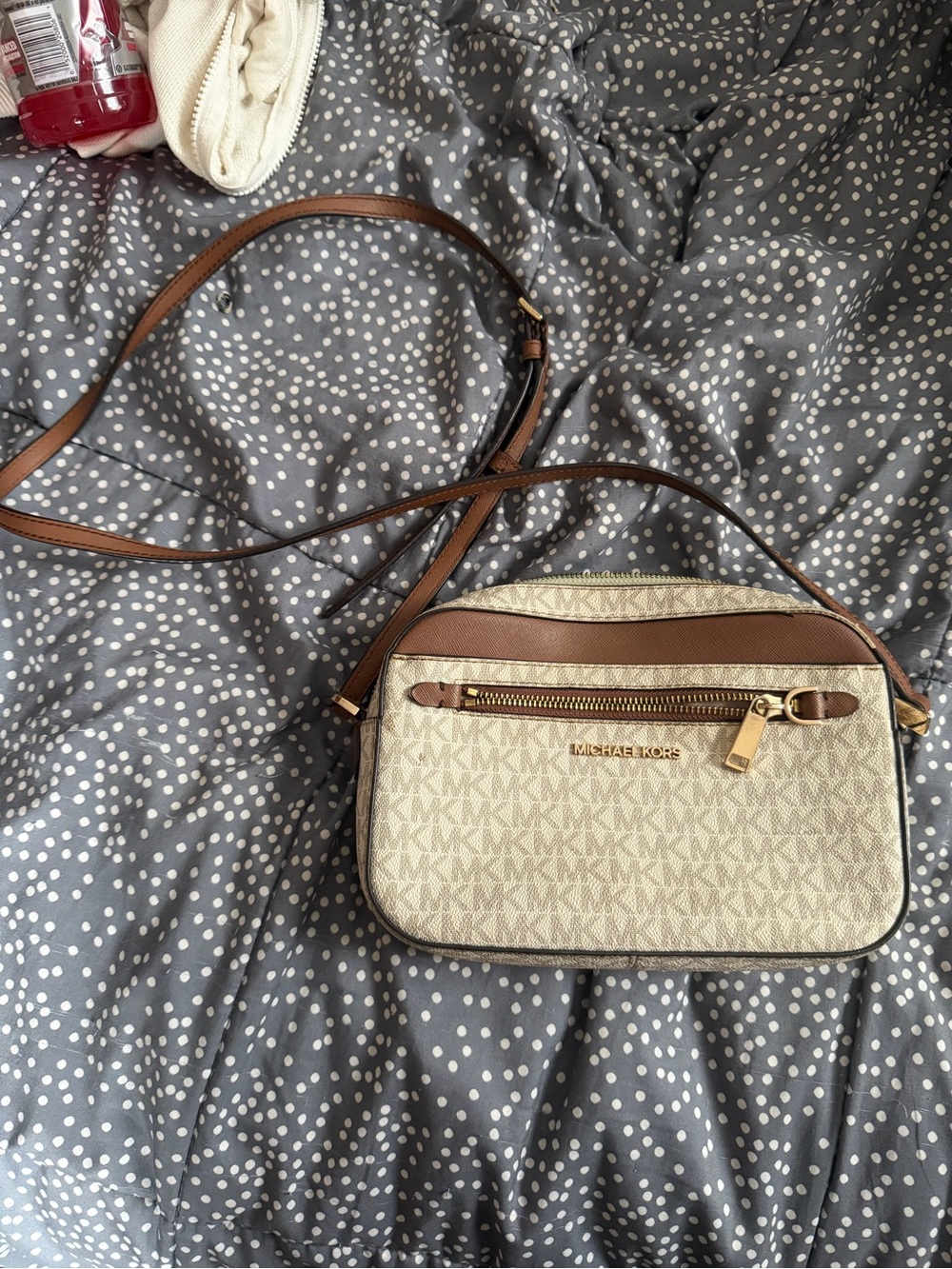 Michael Kors Cream and Brown Signature Crossbody Shoulder Bag